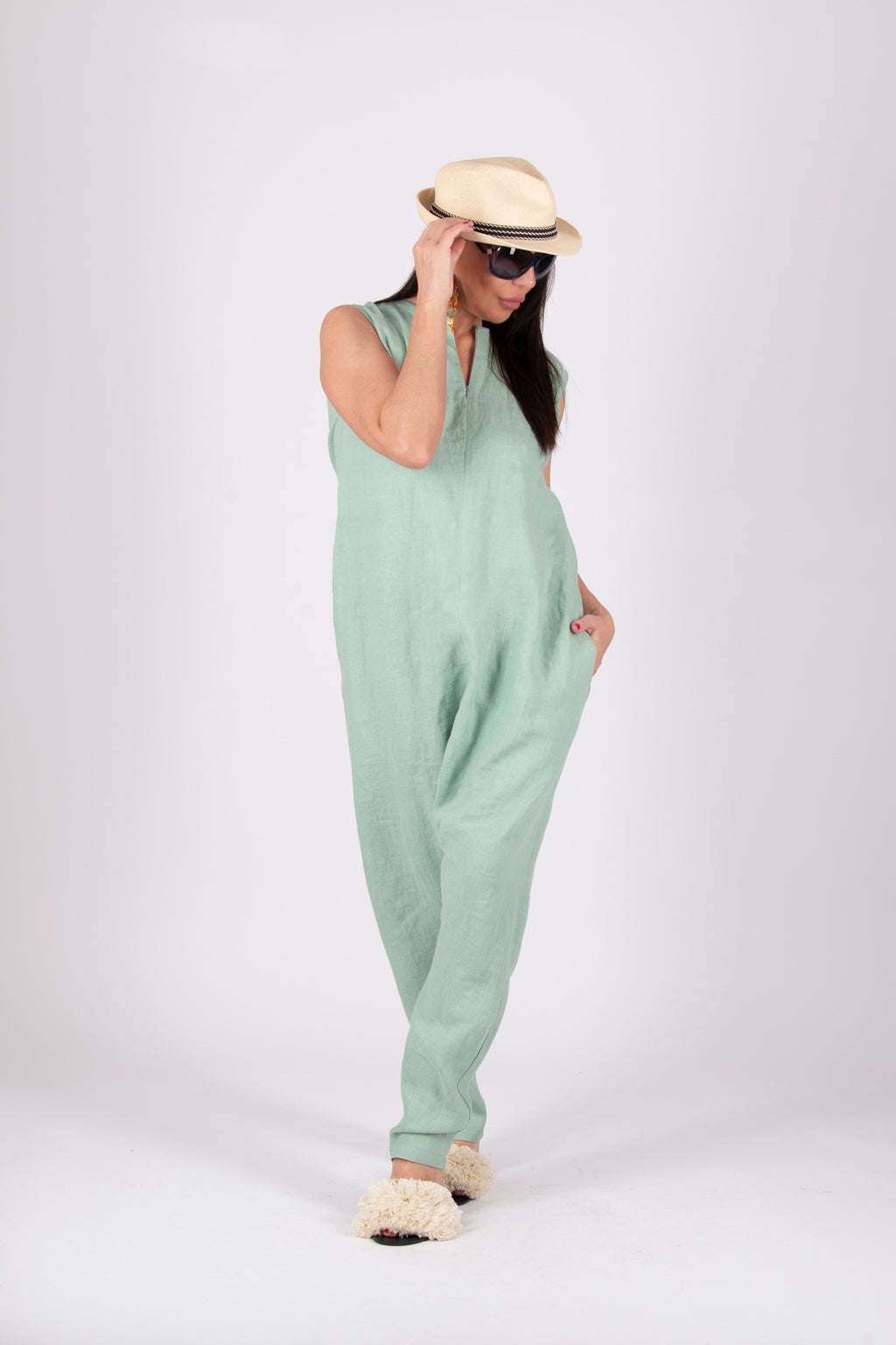 linen-harem-jumpsuit #mint-green