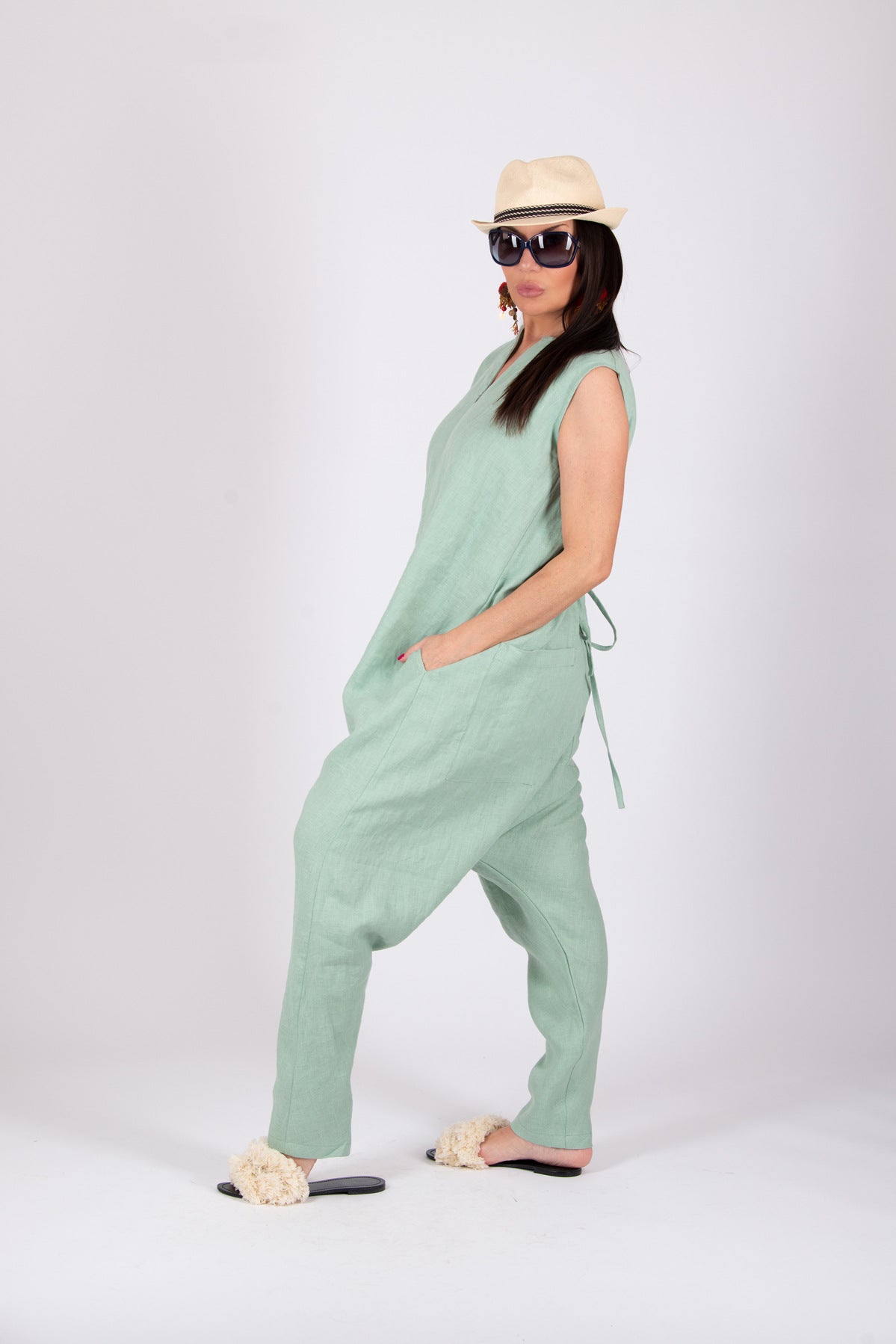linen-harem-jumpsuit #mint-green