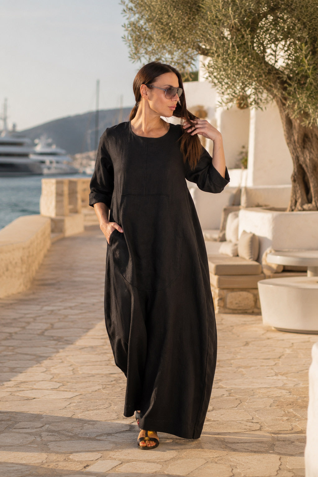 wide linen jumpsuit #black