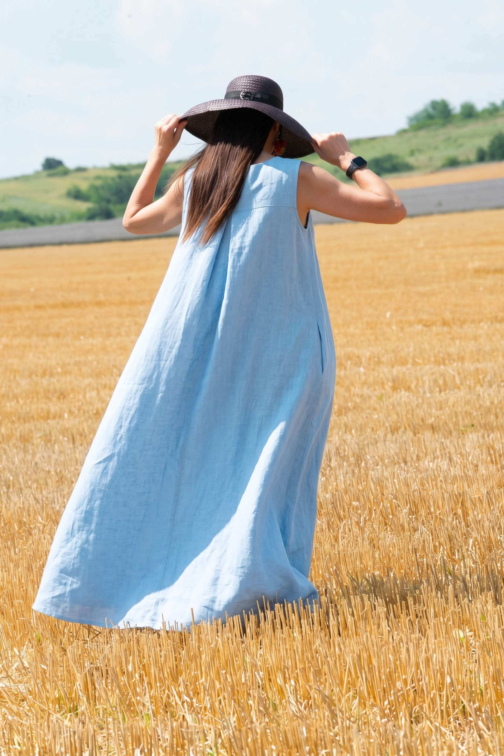 Linen sleeveless dress #light-blue