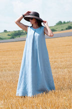 Linen sleeveless dress #light-blue