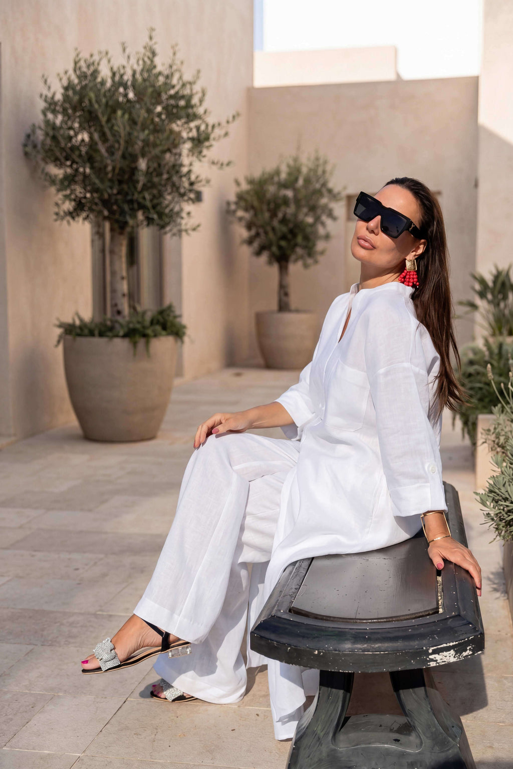 Linen white long top - Eug fashion