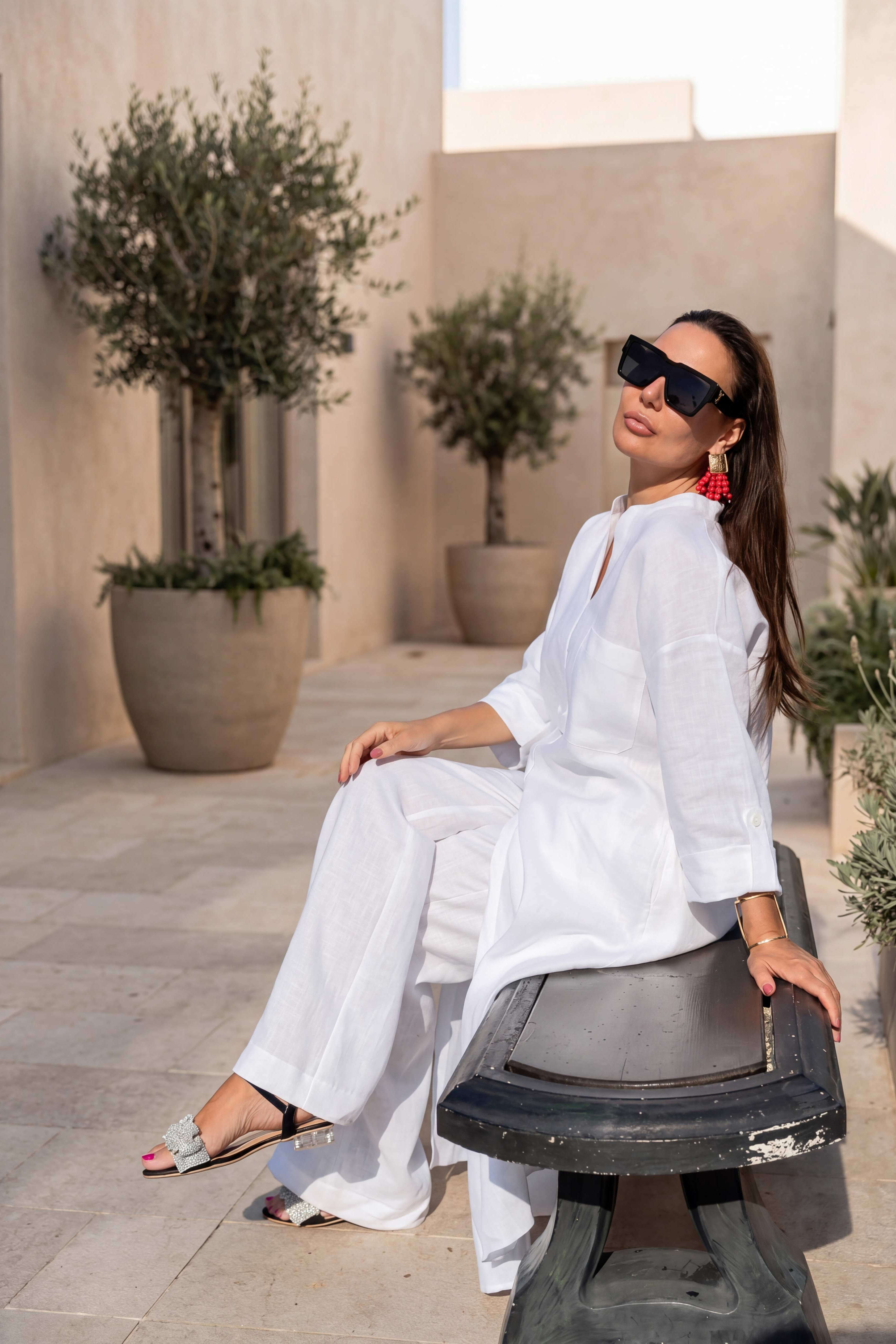 Linen white long top - Eug fashion