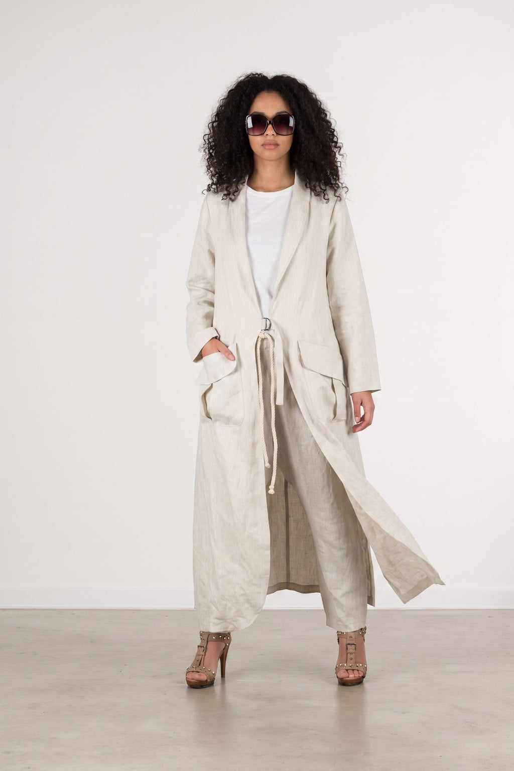 long linen beige vest