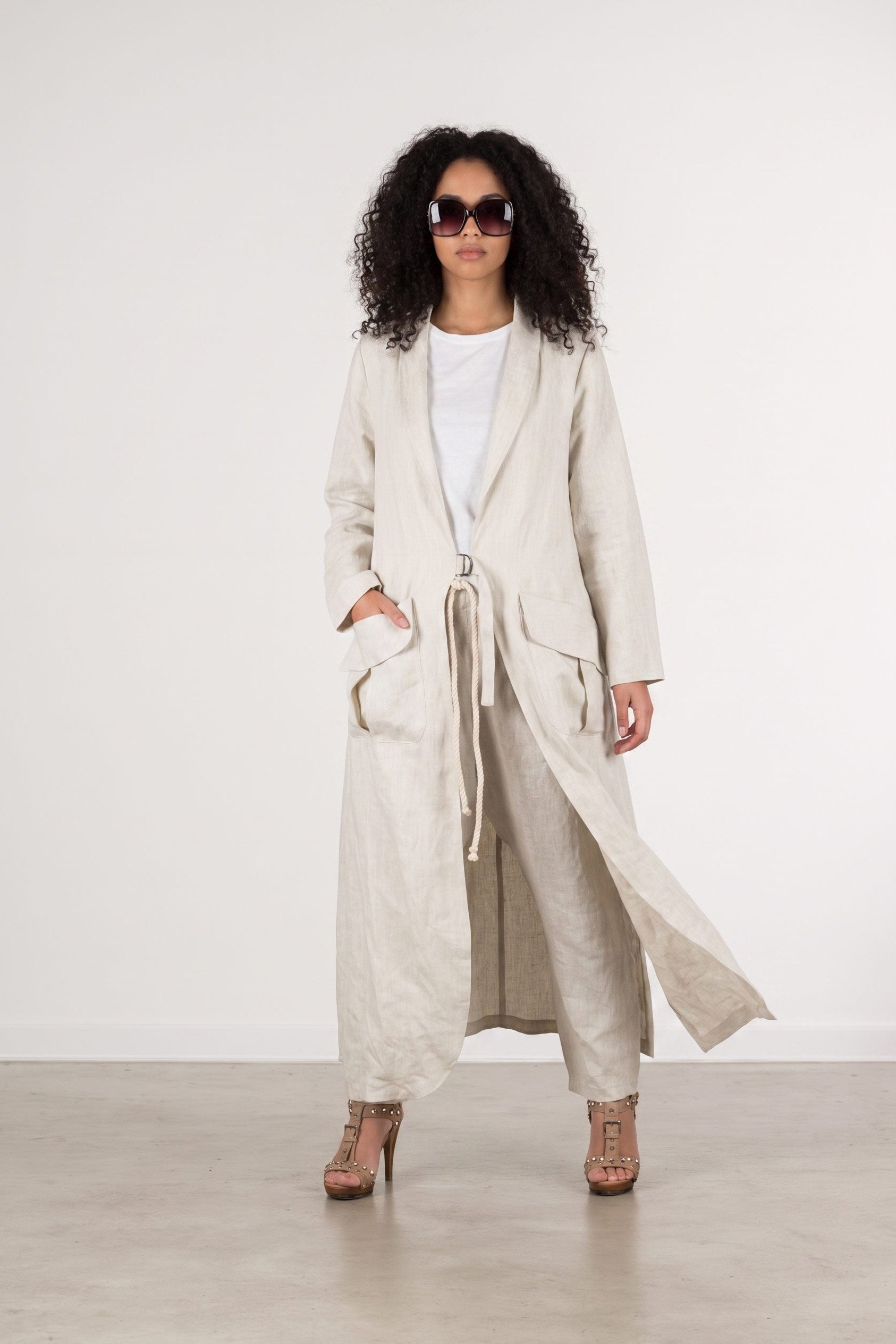 long linen beige vest