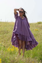 loose fit linen dress #smoky-purple