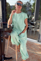loose-fit-woman-linen-jumpsuit #mint-green