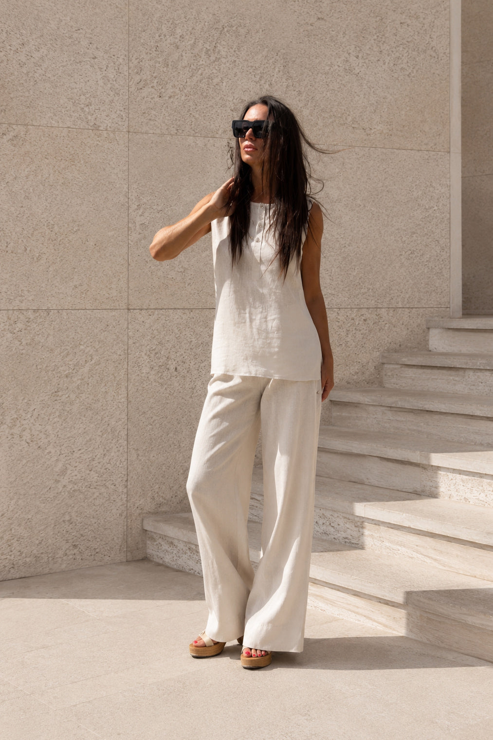 sleeveless linen outfit #natural