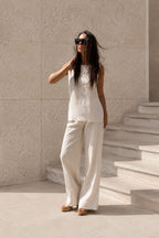 sleeveless linen outfit #natural