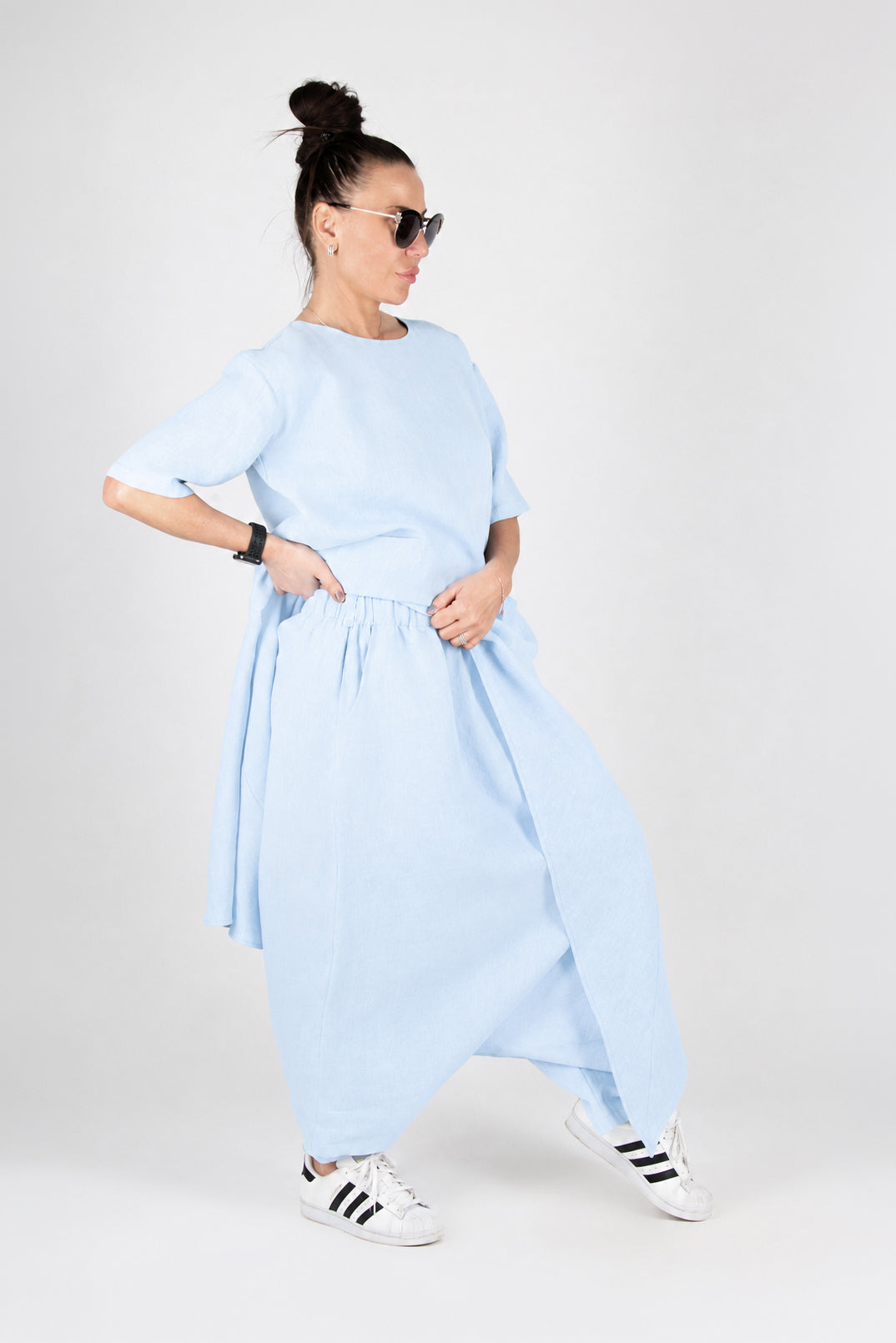 Light blue linen harem pants