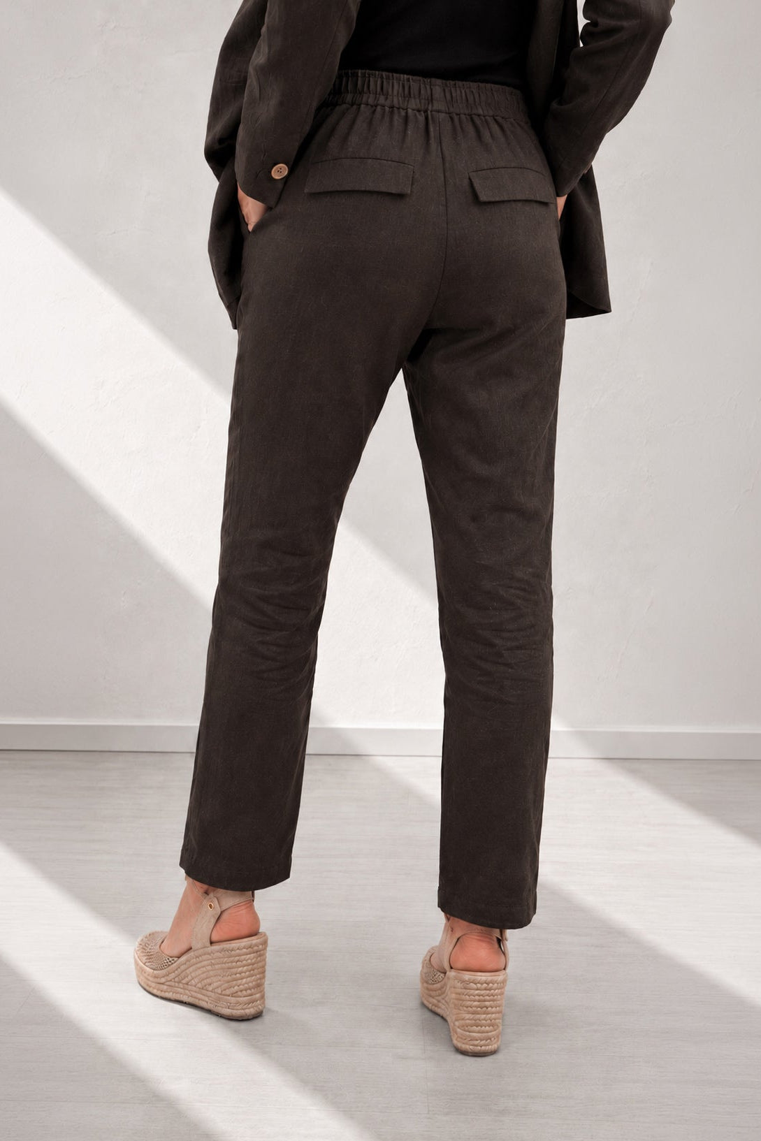 linen brown long tight pants