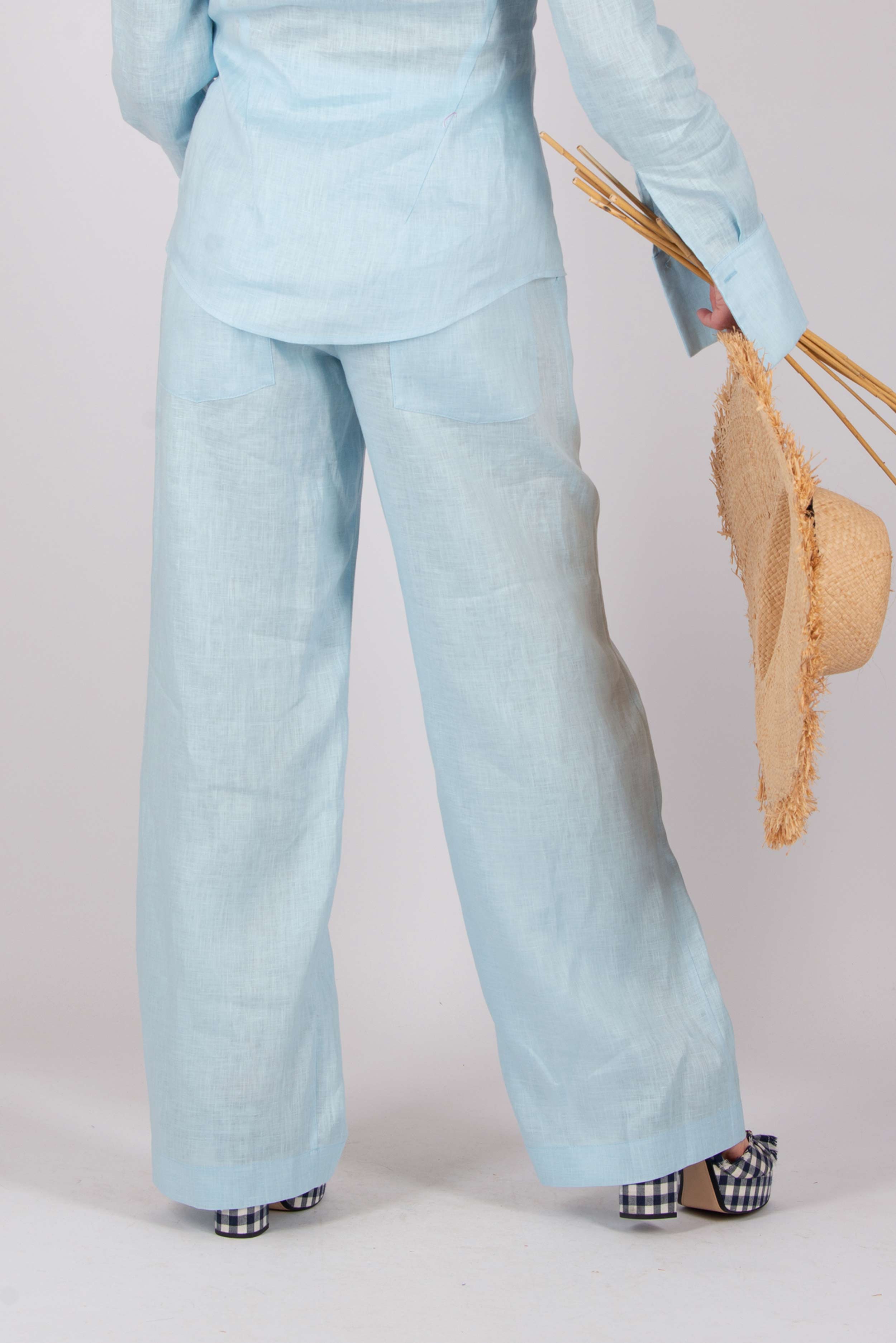 Linen long pants #light-blue