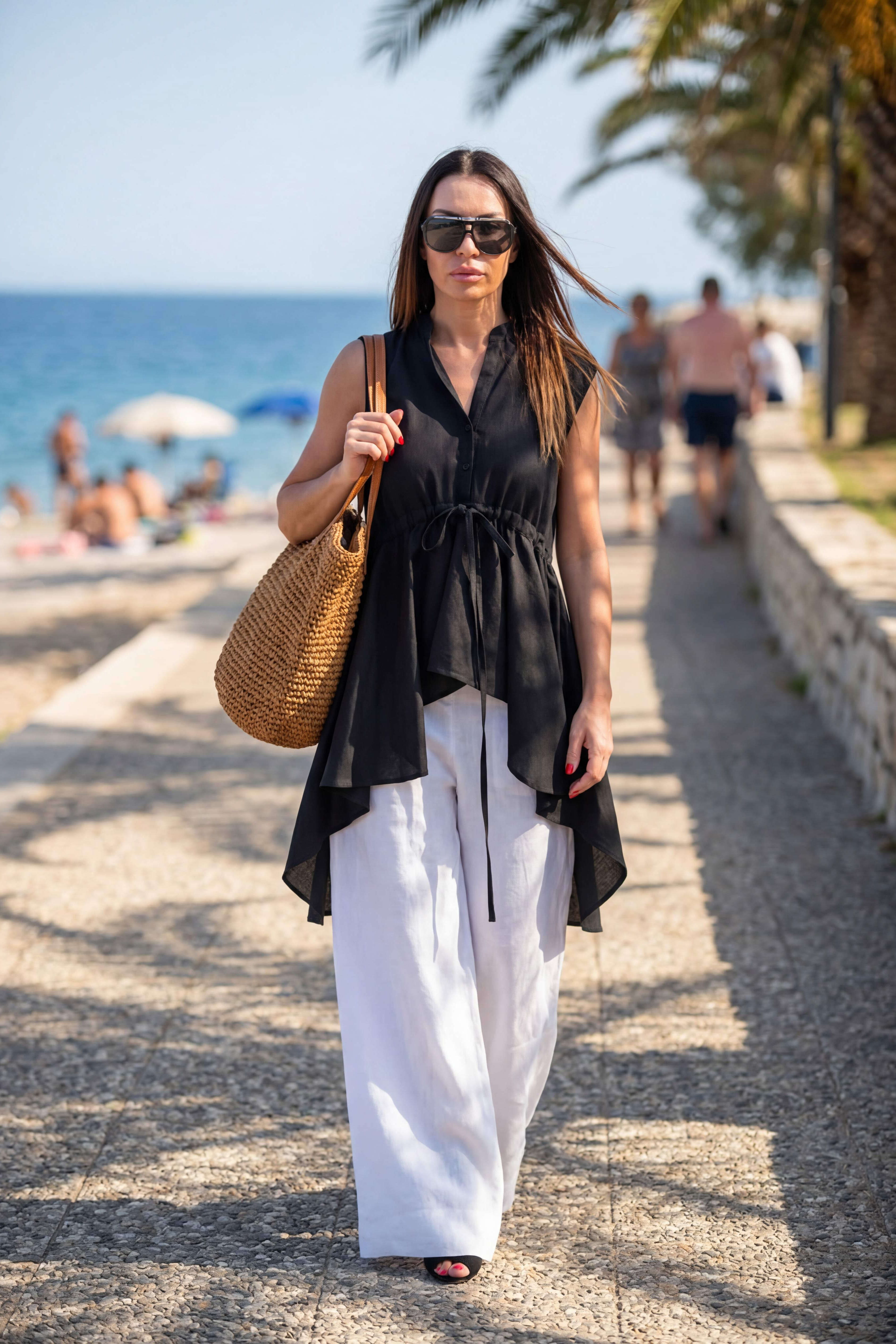 Linen wide leg pants #white