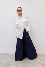 Linen wide leg pants #dark-blue