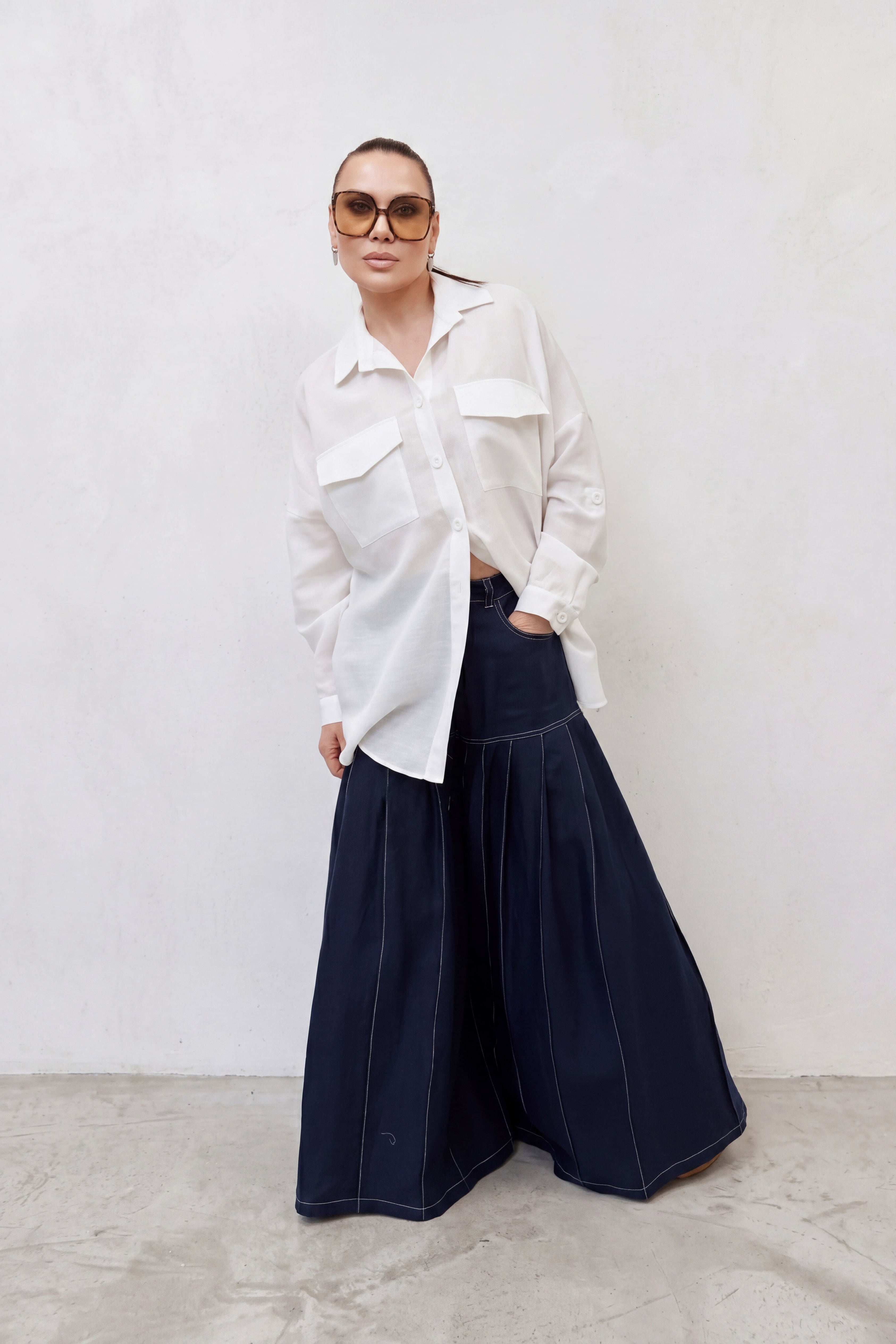Linen wide leg pants #dark-blue
