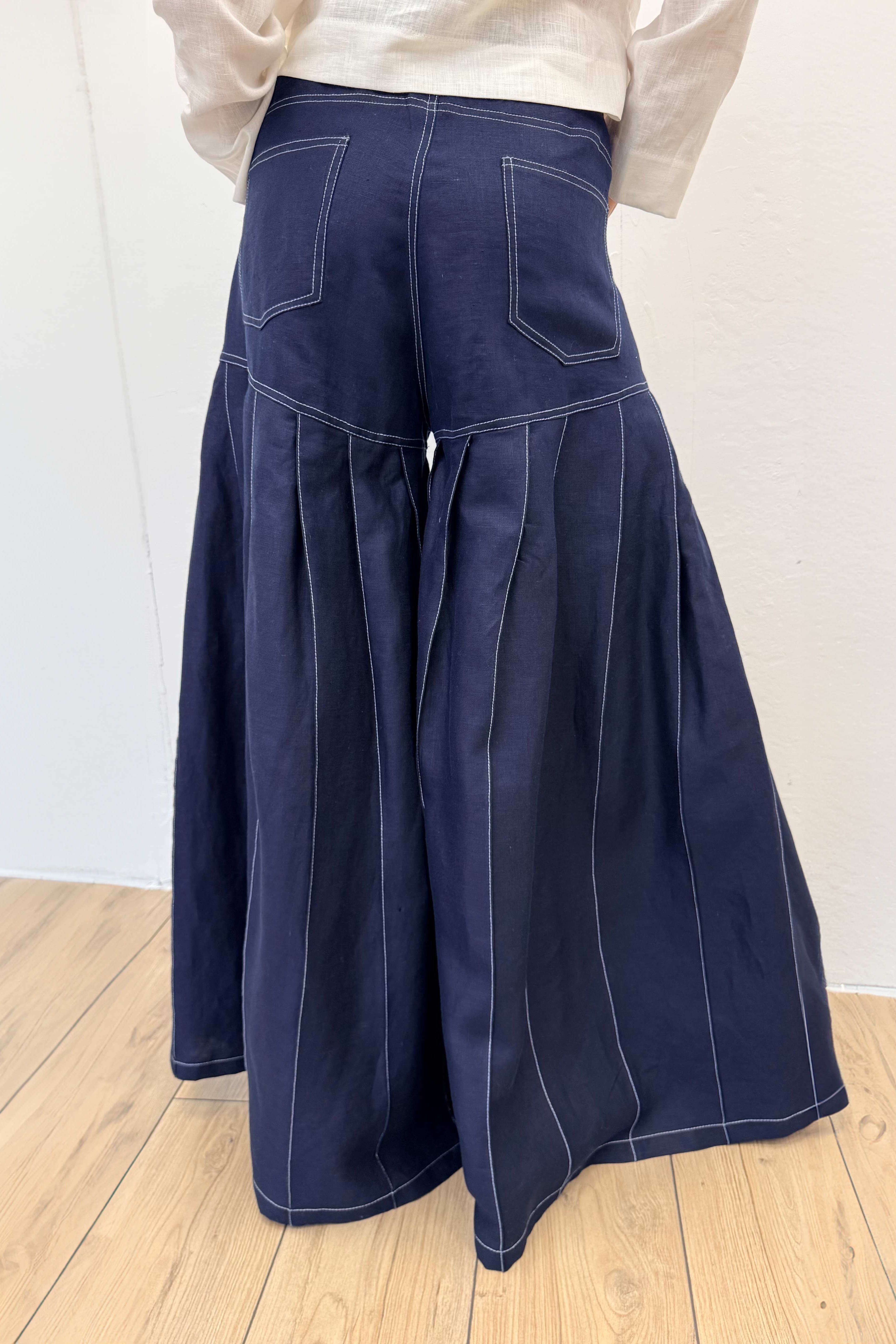 Linen wide leg pants #dark-blue