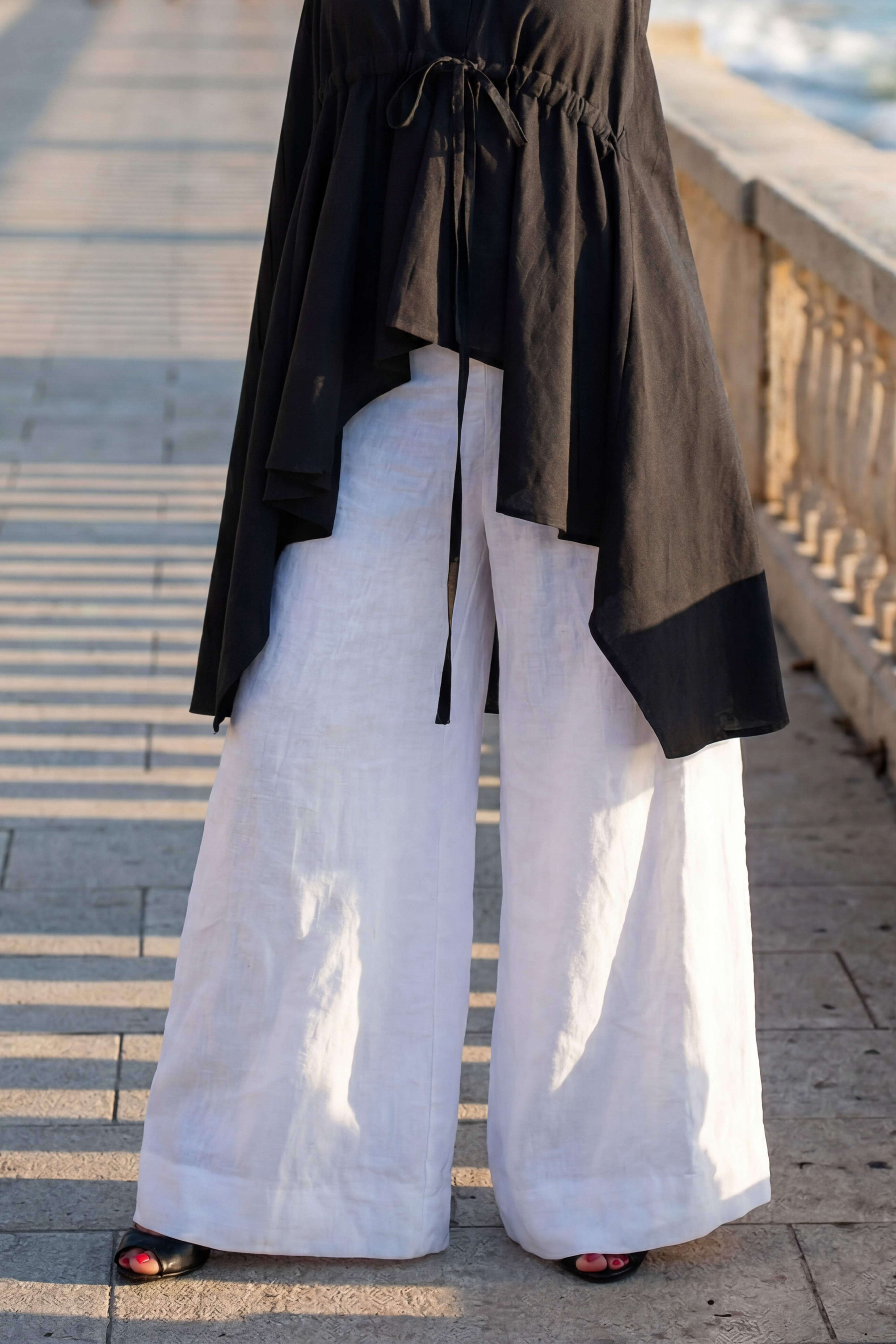 Linen wide leg pants #white