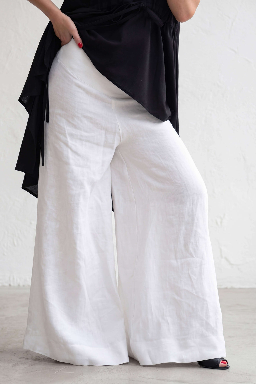 Linen wide leg pants #white