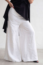 Linen wide leg pants #white
