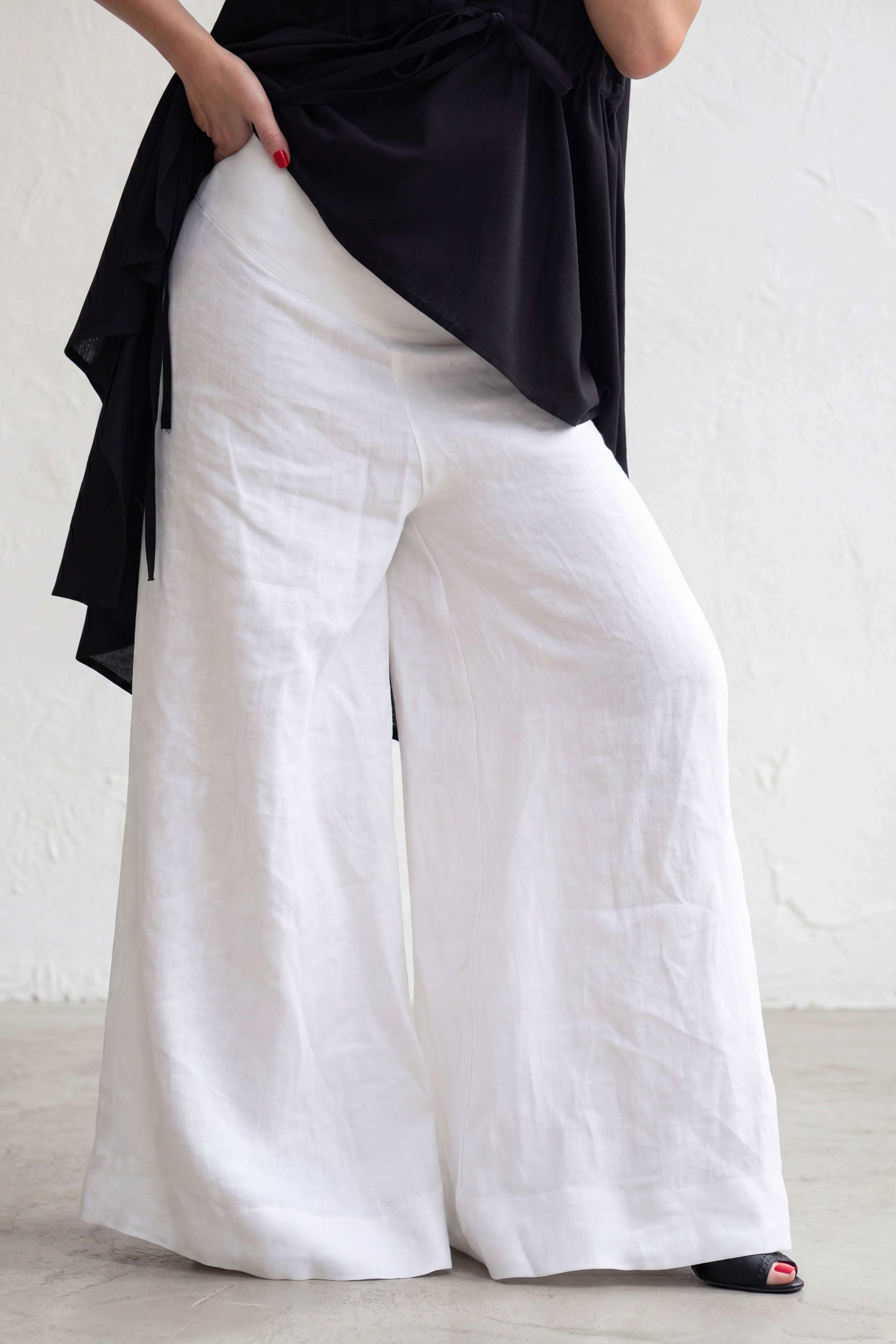 Linen wide leg pants #white