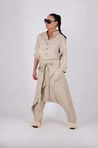 Linen Drop-Crotch Pants - Lesila