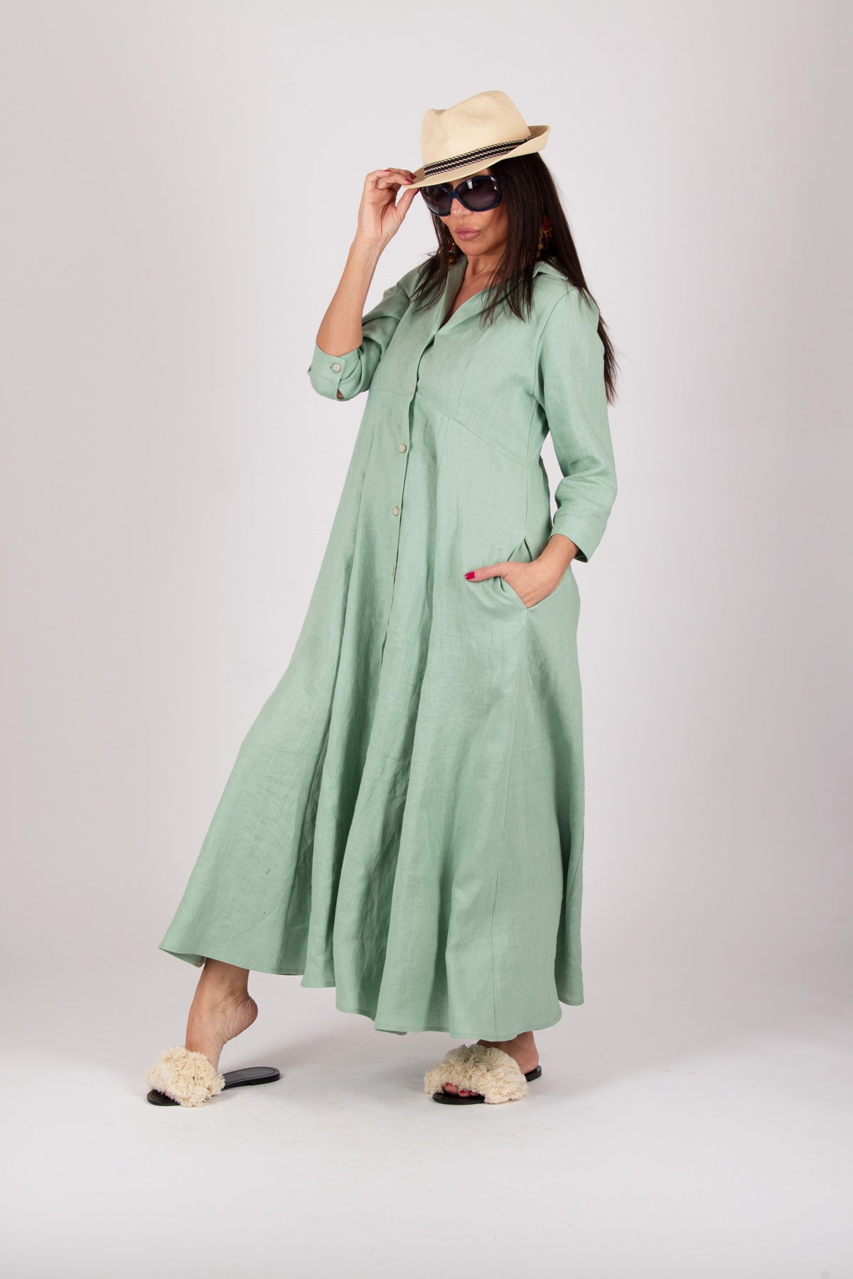 linen-shirt-long-dress #mint-green