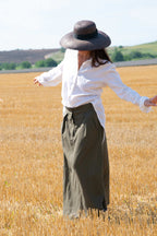 Linen long wrap skirt military green