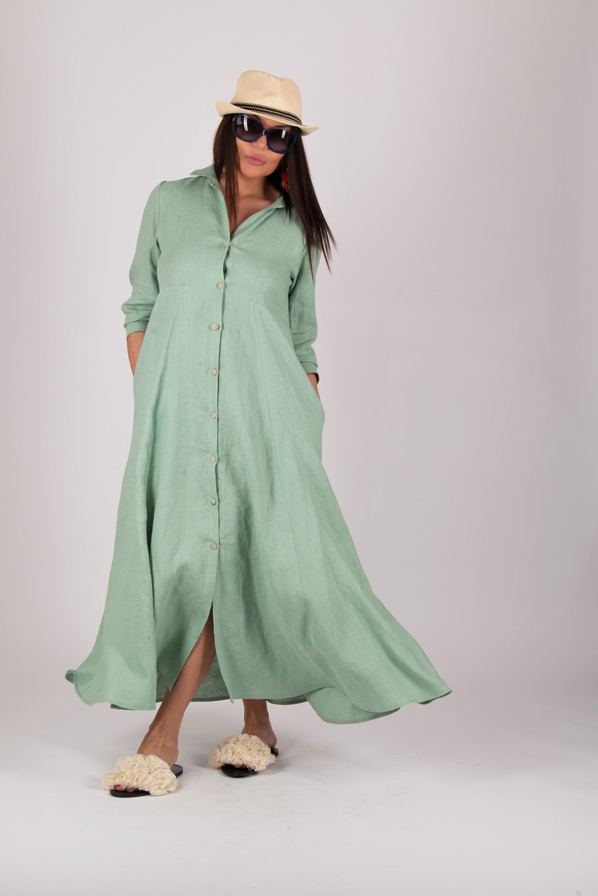 linen-shirt-long-dress #mint-green