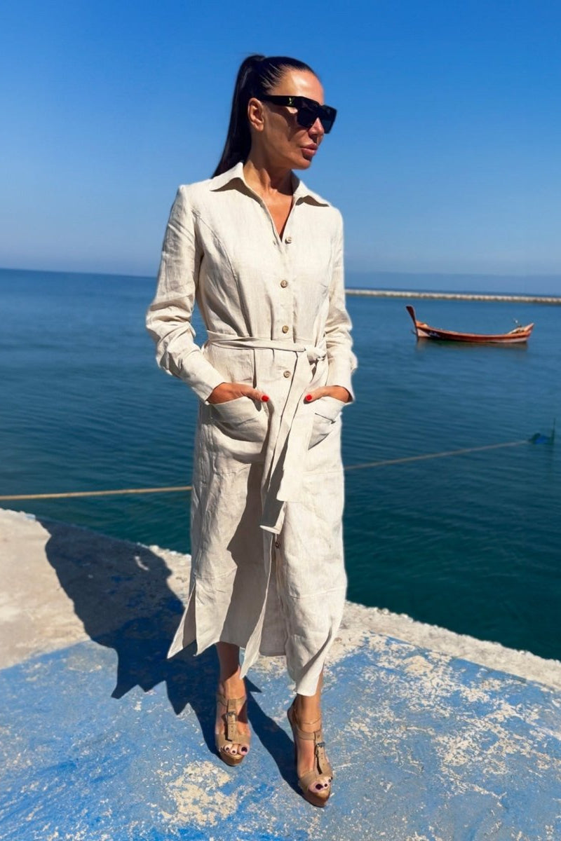 Linen Short Sleeves Dress Caliope - EUG Fashion