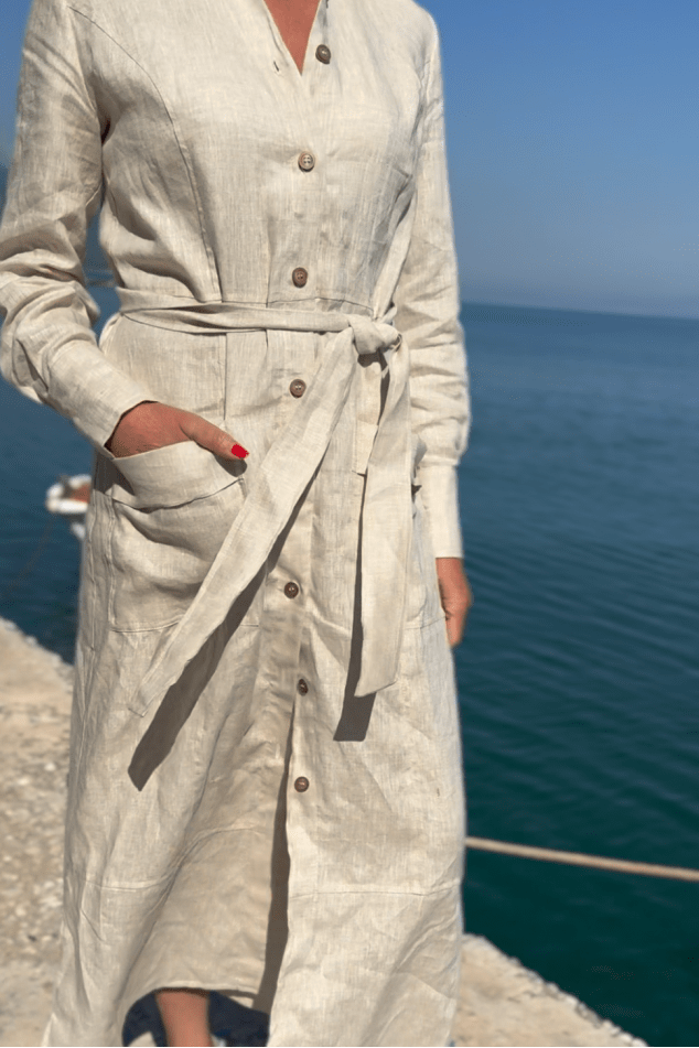 Linen Short Sleeves Dress Caliope - EUG Fashion