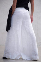 Linen wide leg pants #white