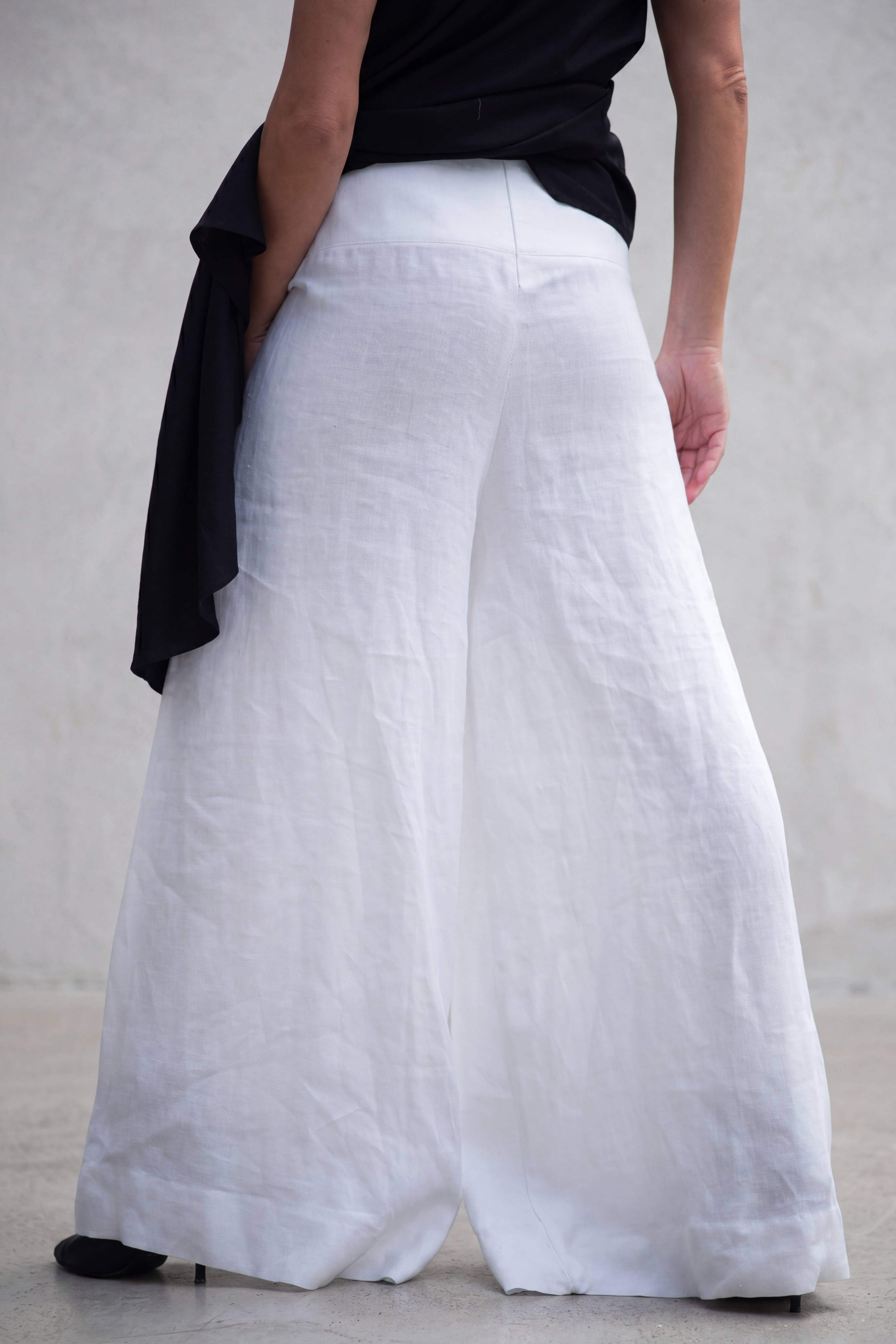 Linen wide leg pants #white
