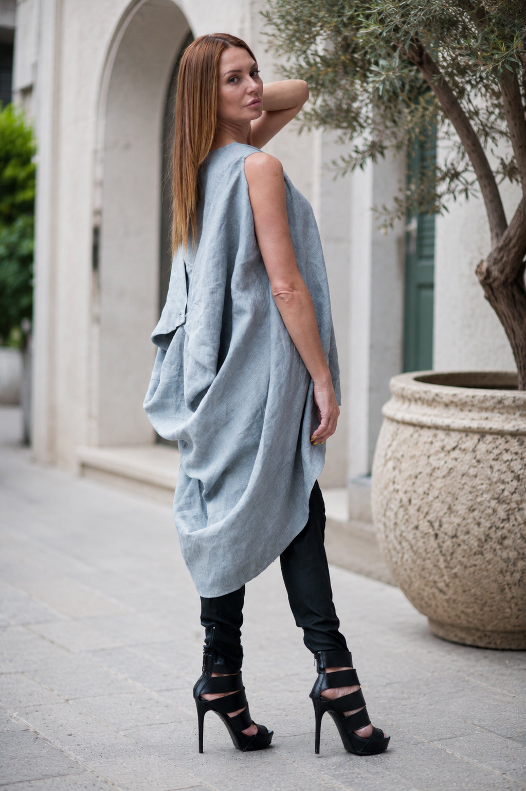 Linen loose fit top #grey