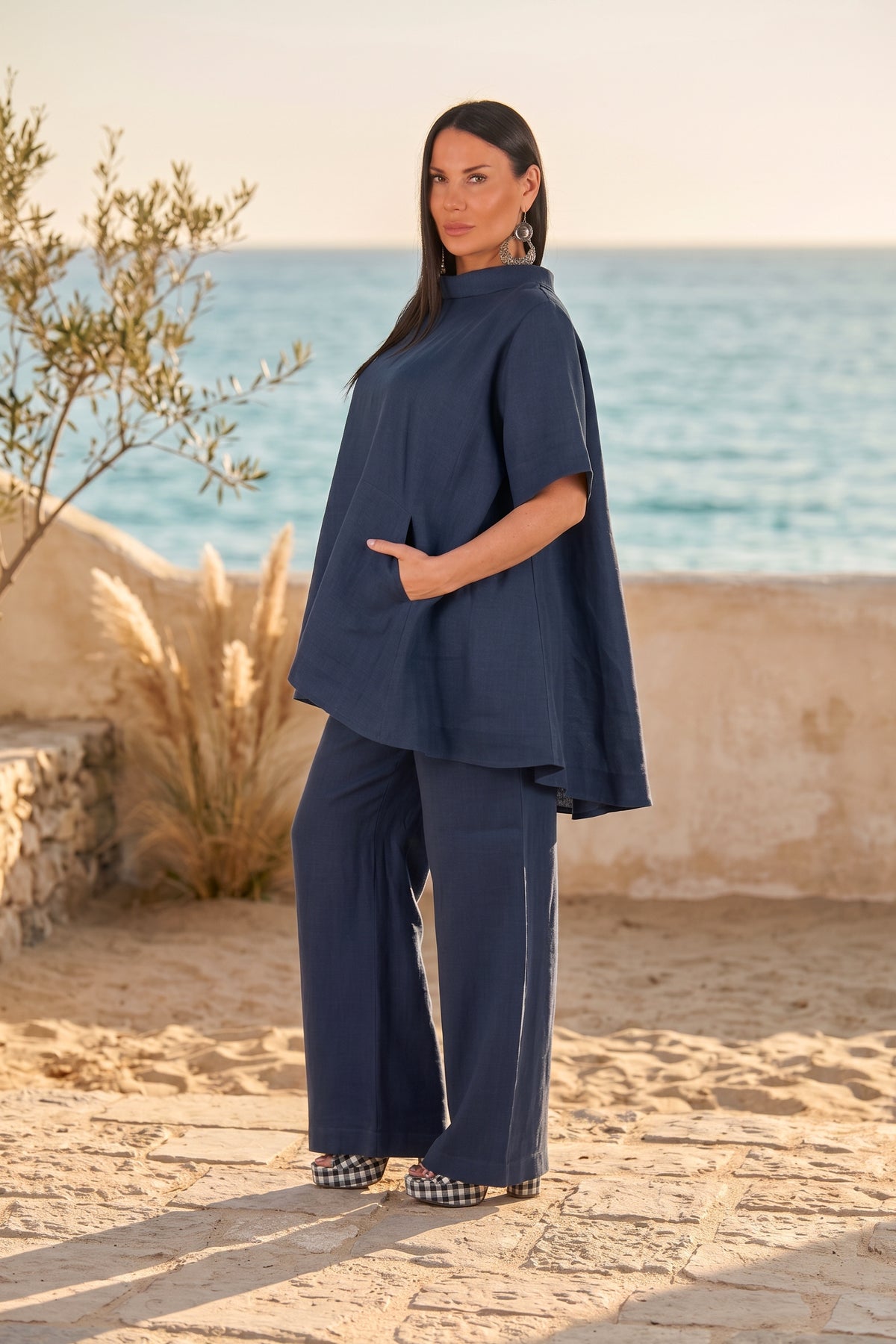 linen-top-loose-fit-malena #dark-blue