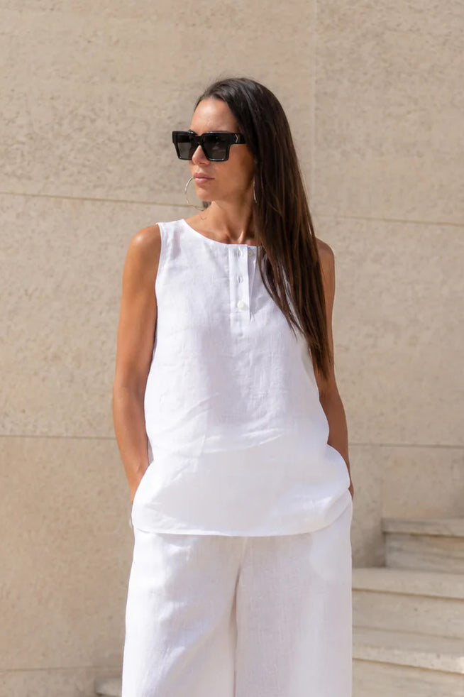 sleeveless linen outfit #white