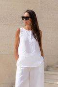 sleeveless linen outfit #white