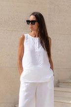 sleeveless linen outfit #white