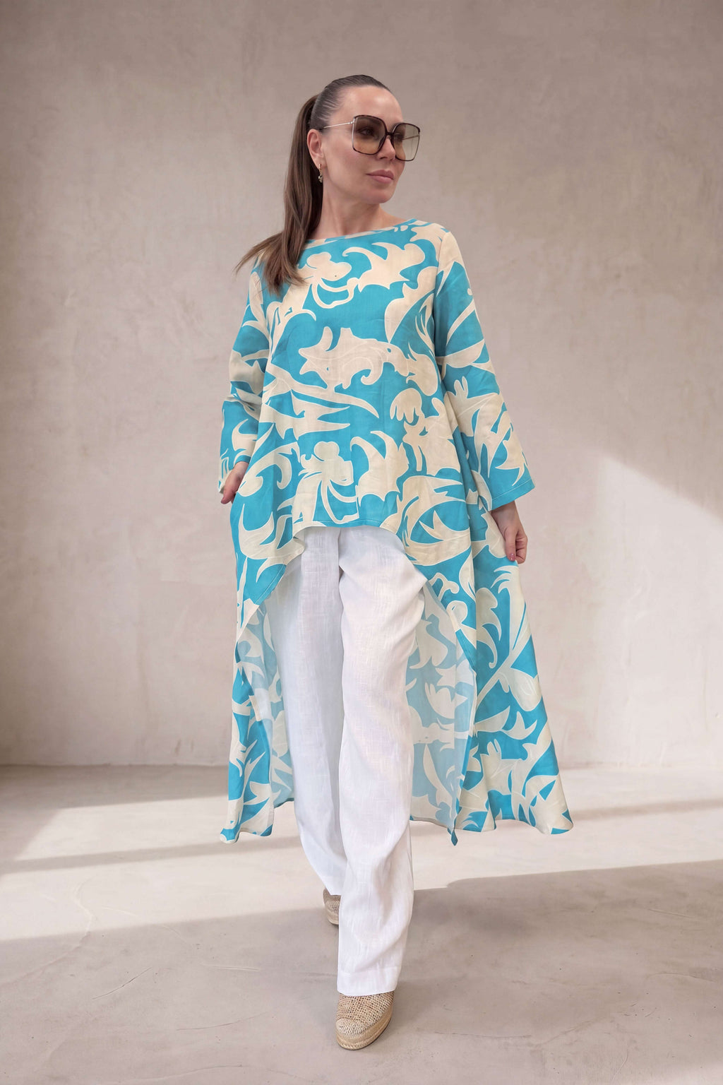 Linen woman wide set #blue