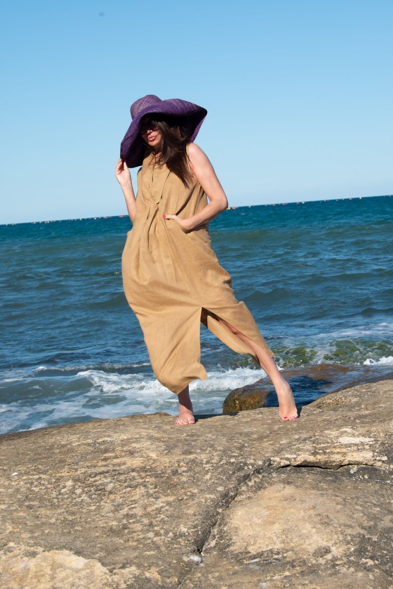 Linen V Neck Dress IVETA - EUG Fashion