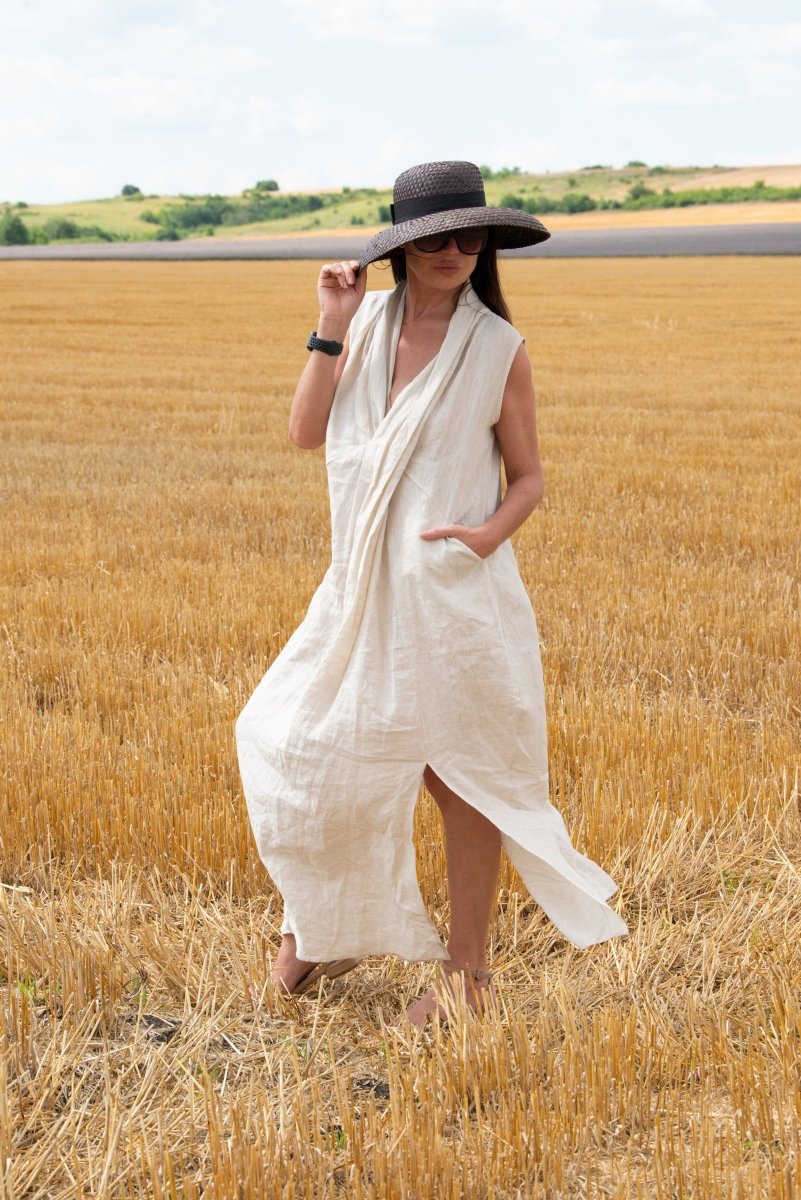 Linen V Neck Dress IVETA - EUG Fashion EugFashion 