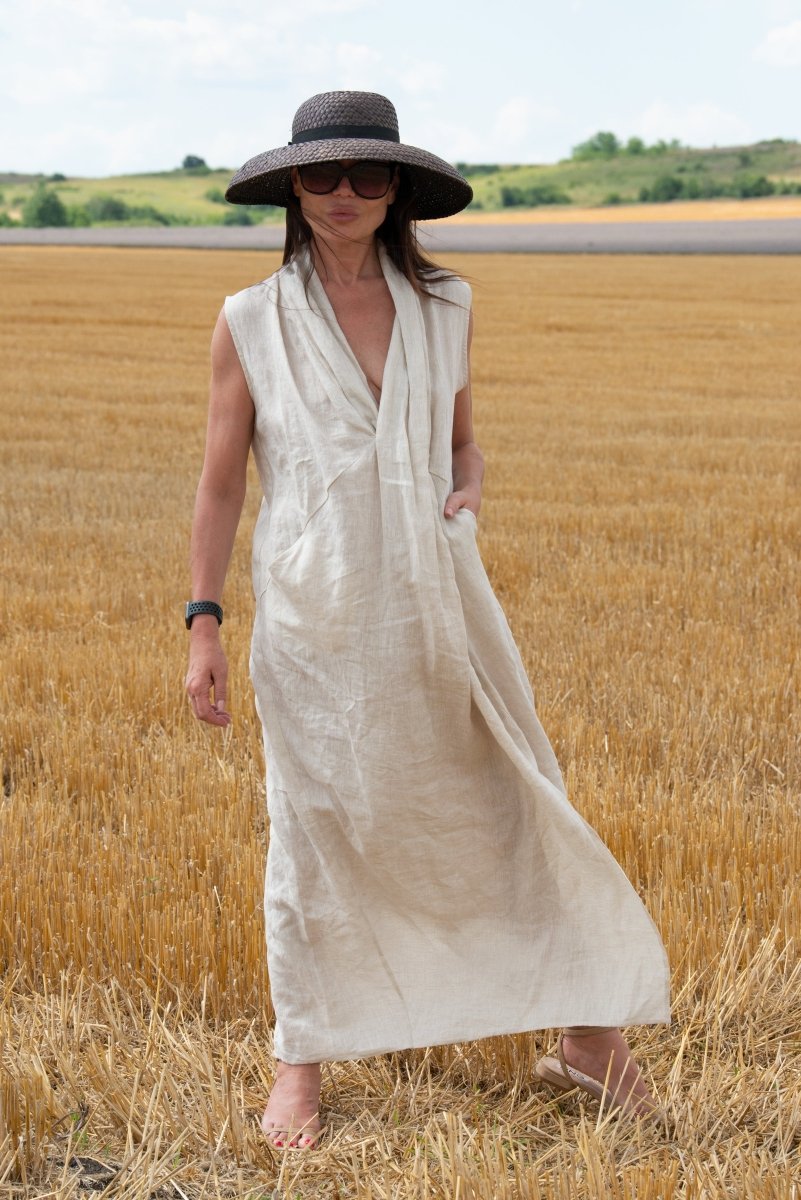 Linen V Neck Dress IVETA - EUG Fashion