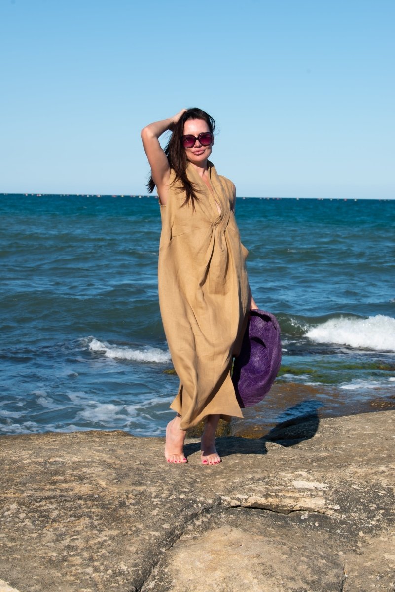 Linen V Neck Dress IVETA - EUG Fashion