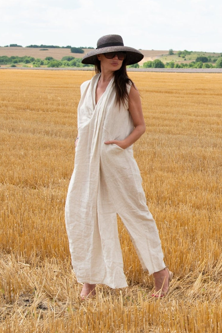 Linen V Neck Dress IVETA - EUG Fashion