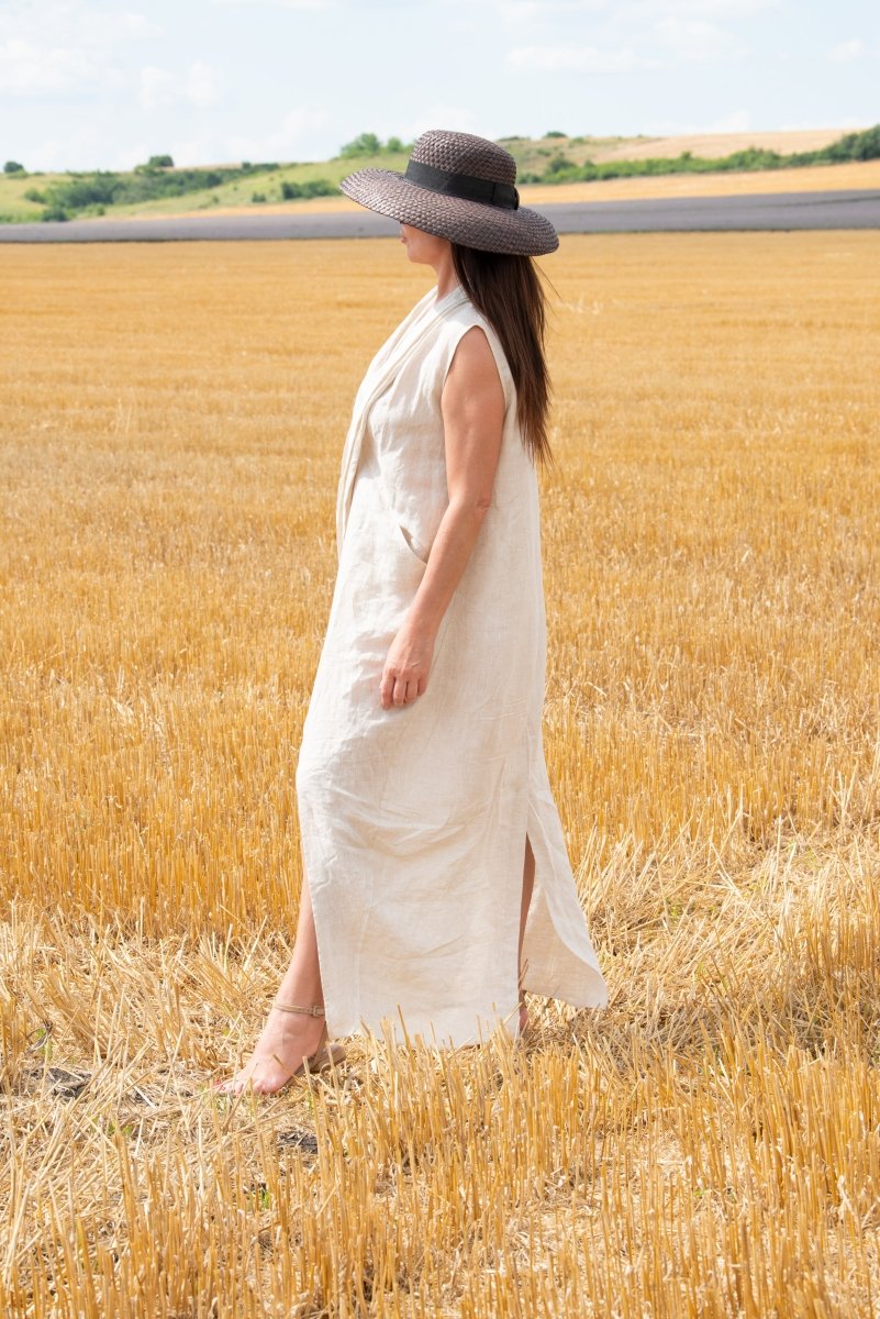 Linen V Neck Dress IVETA - EUG Fashion