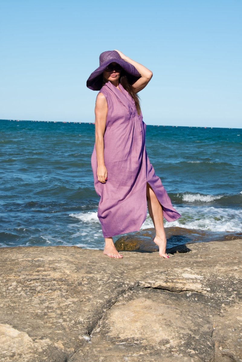 Linen V Neck Dress IVETA - EUG Fashion