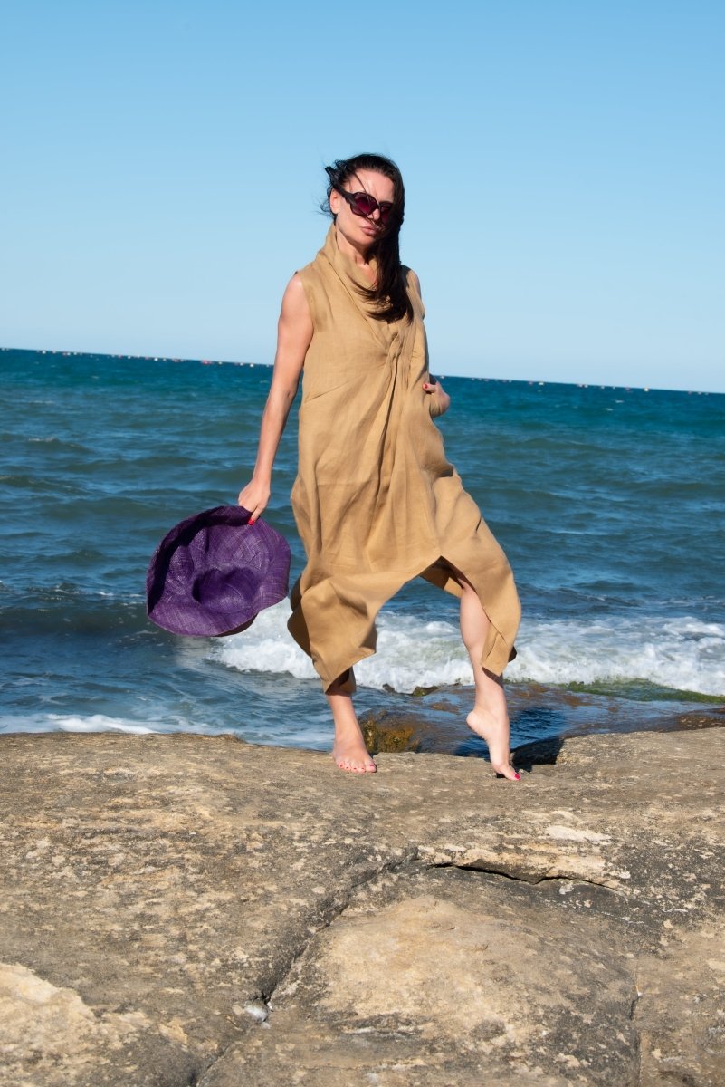 Linen V Neck Dress IVETA - EUG Fashion