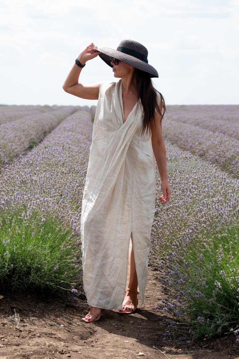 Linen V Neck Dress IVETA - EUG Fashion