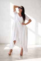 linen wide summer dress - EUG fashion #white