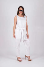 sleeveless linen jumpsuit #white