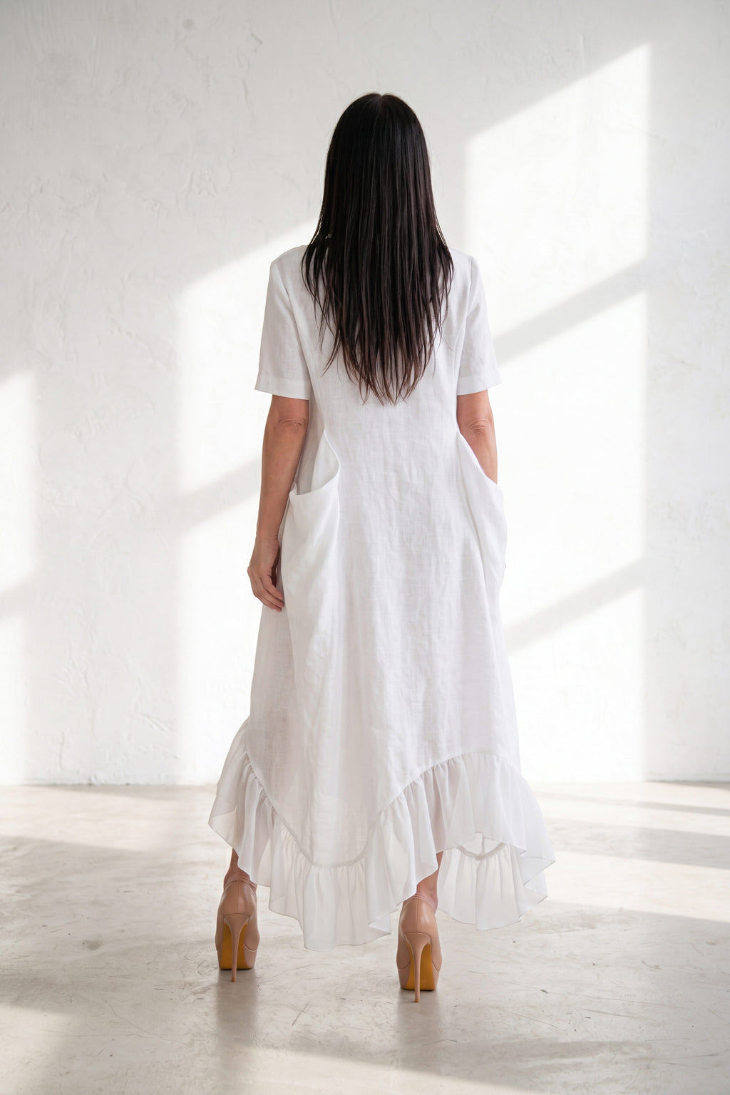 linen wide summer dress - EUG fashion #white